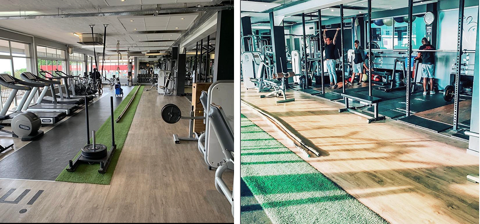 Two connected images of gyms